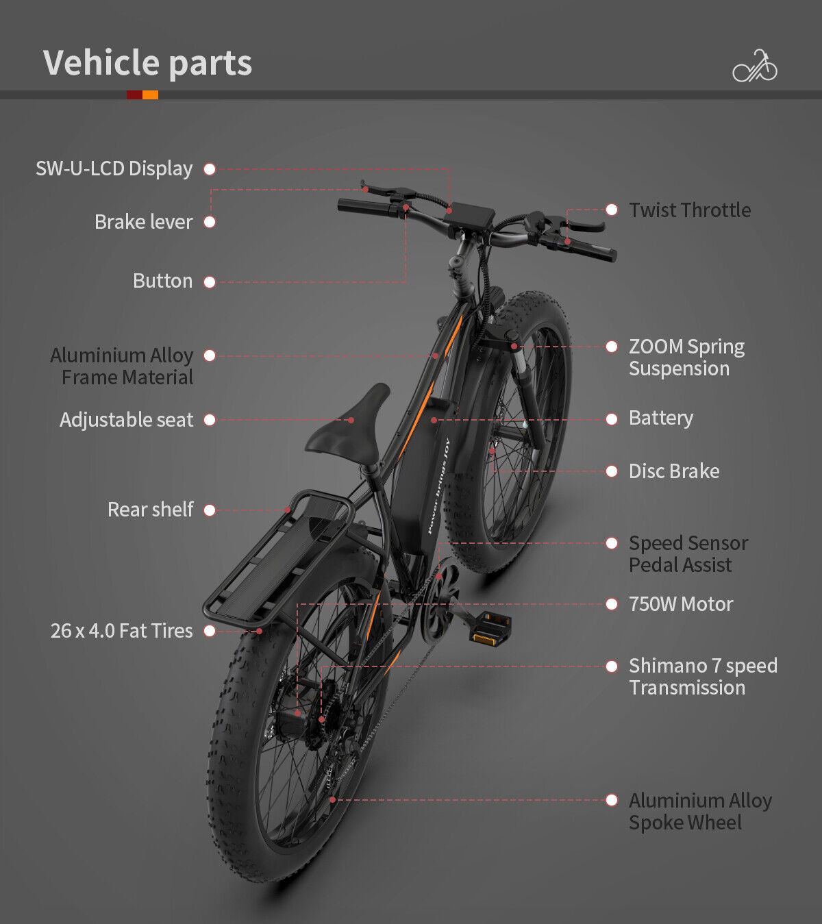 E-bike 26" 750W 48V Electric Bike Mountain Bicycle Fat Tire 28mph for Adults