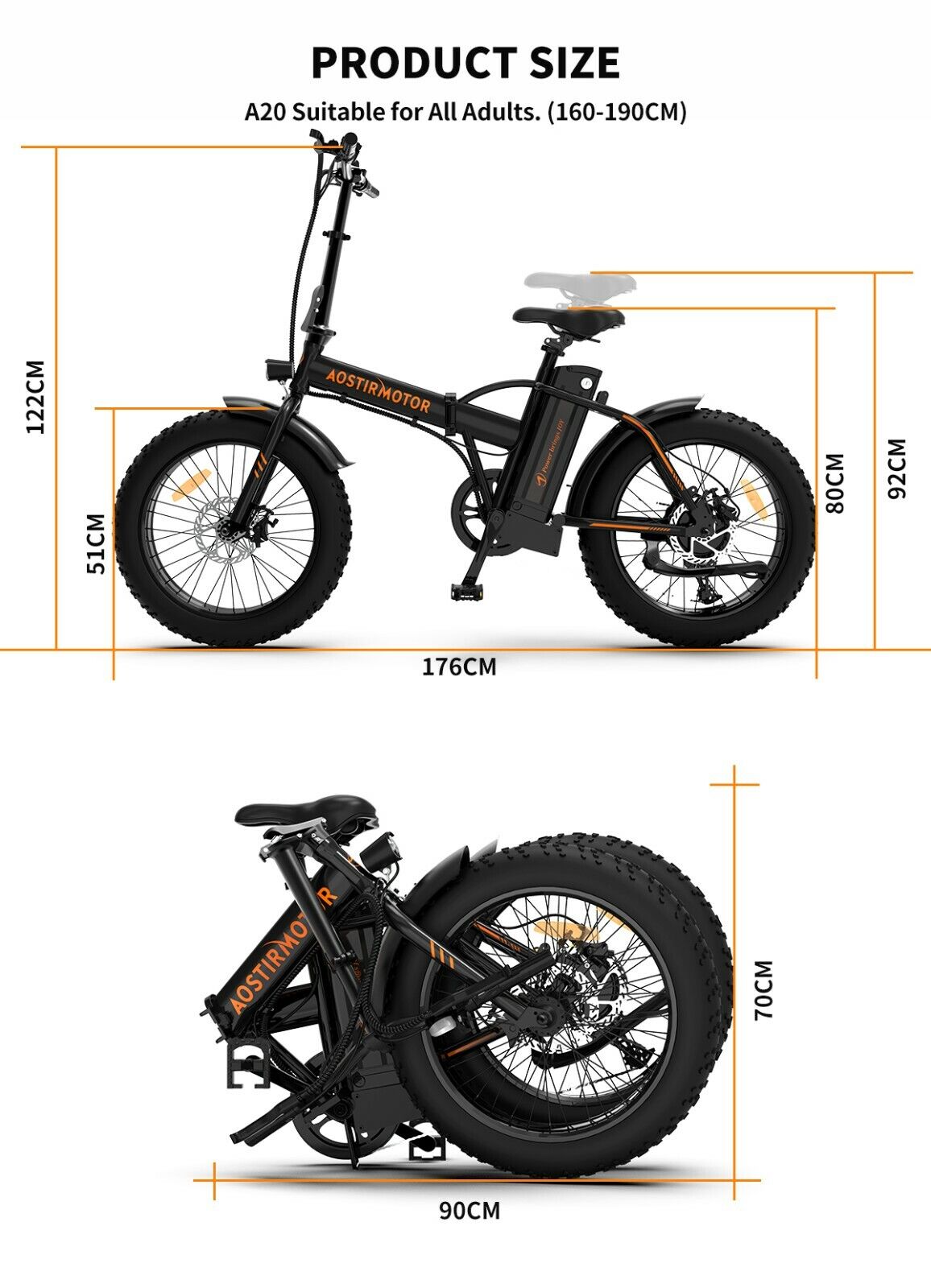 20" E-Bike 500W 36V/13A Fat Tire Electric Folding Bike City Bicycle