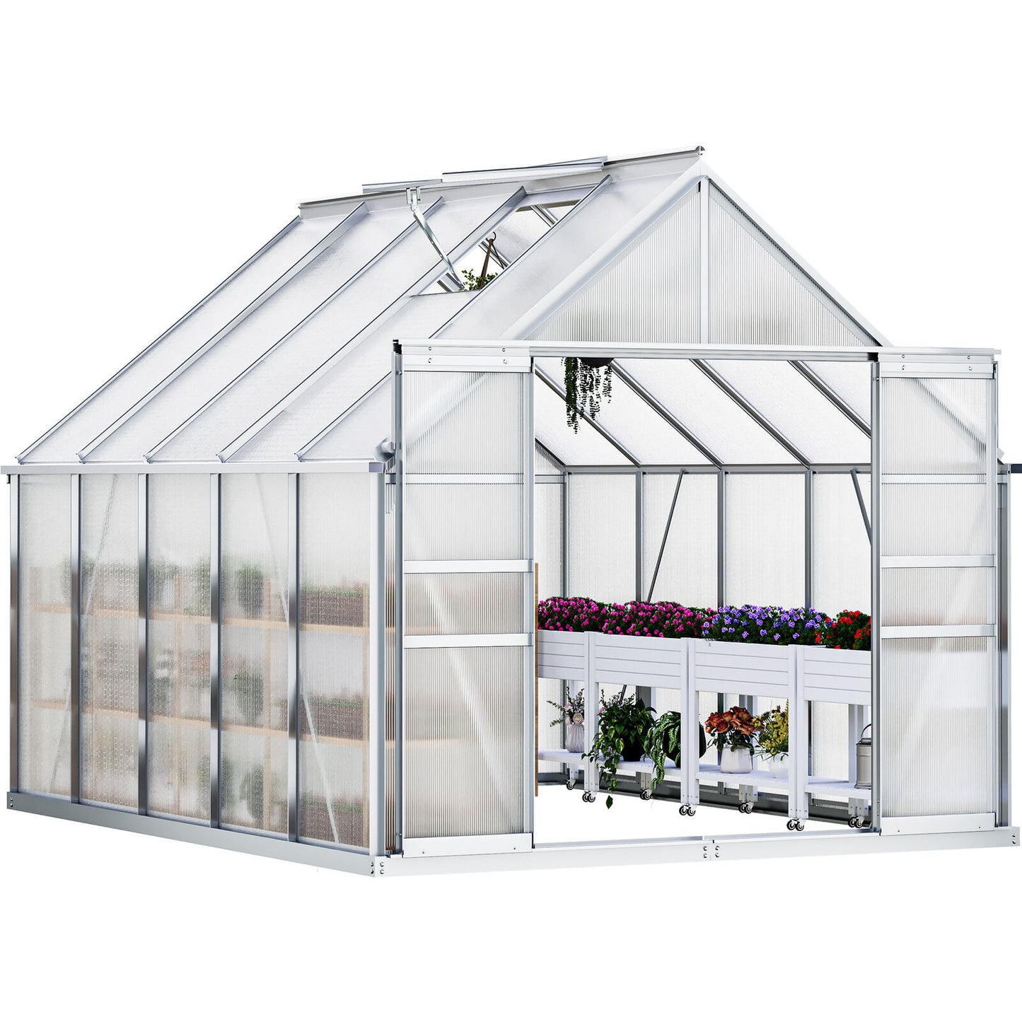 8x10FT Polycarbonate Walk-in Heavy Duty Greenhouse w/Sliding Doors
