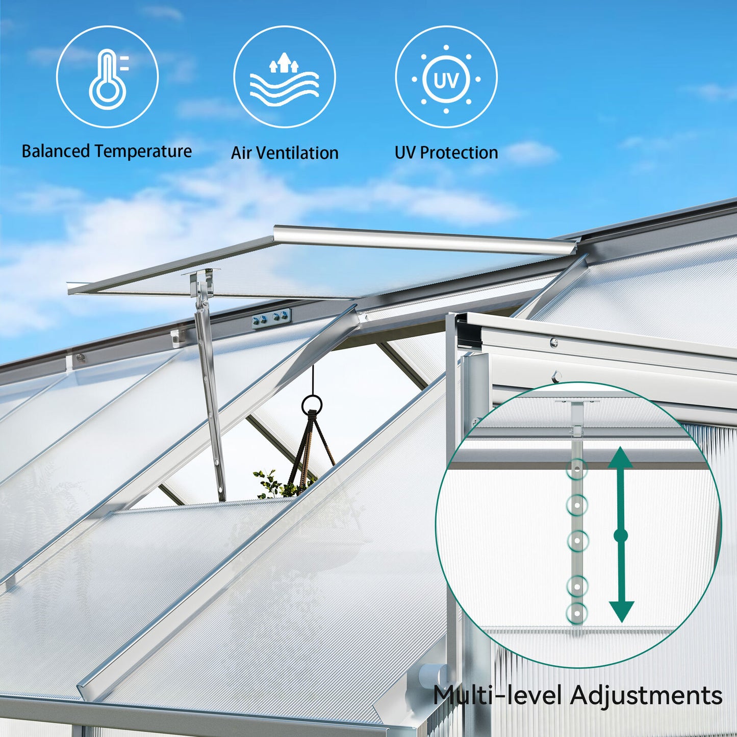 8x10FT Polycarbonate Walk-in Heavy Duty Greenhouse w/Sliding Doors