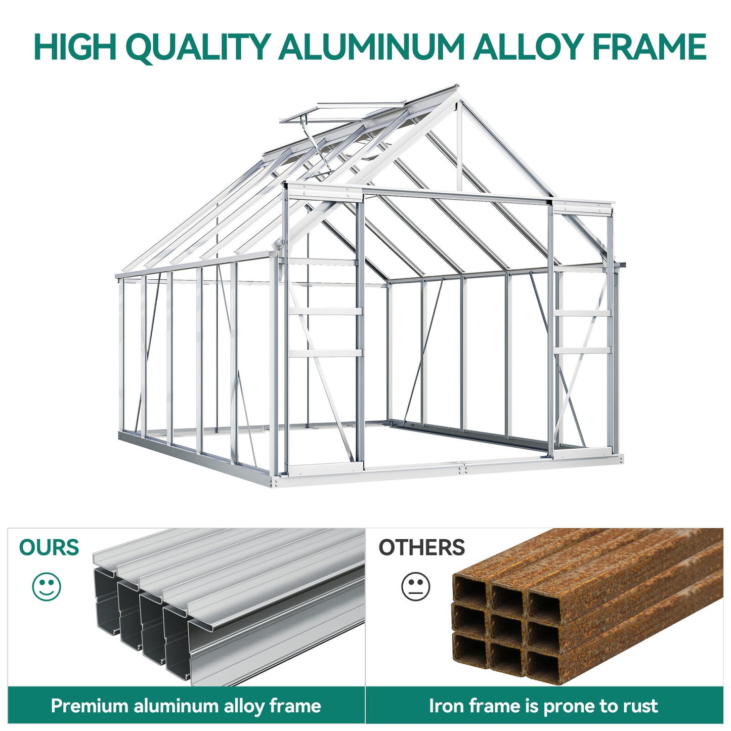 8x10FT Polycarbonate Walk-in Heavy Duty Greenhouse w/Sliding Doors