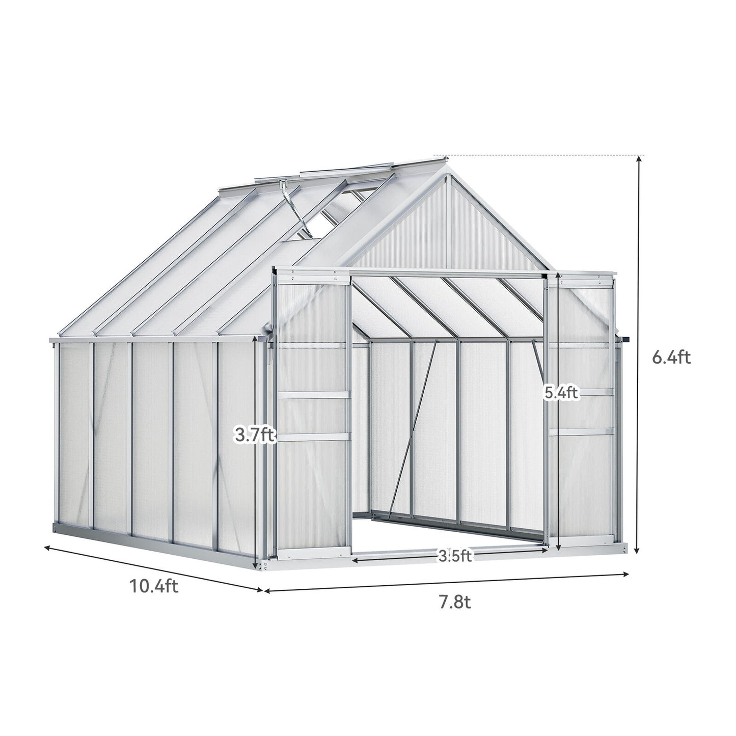 8x10FT Polycarbonate Walk-in Heavy Duty Greenhouse w/Sliding Doors