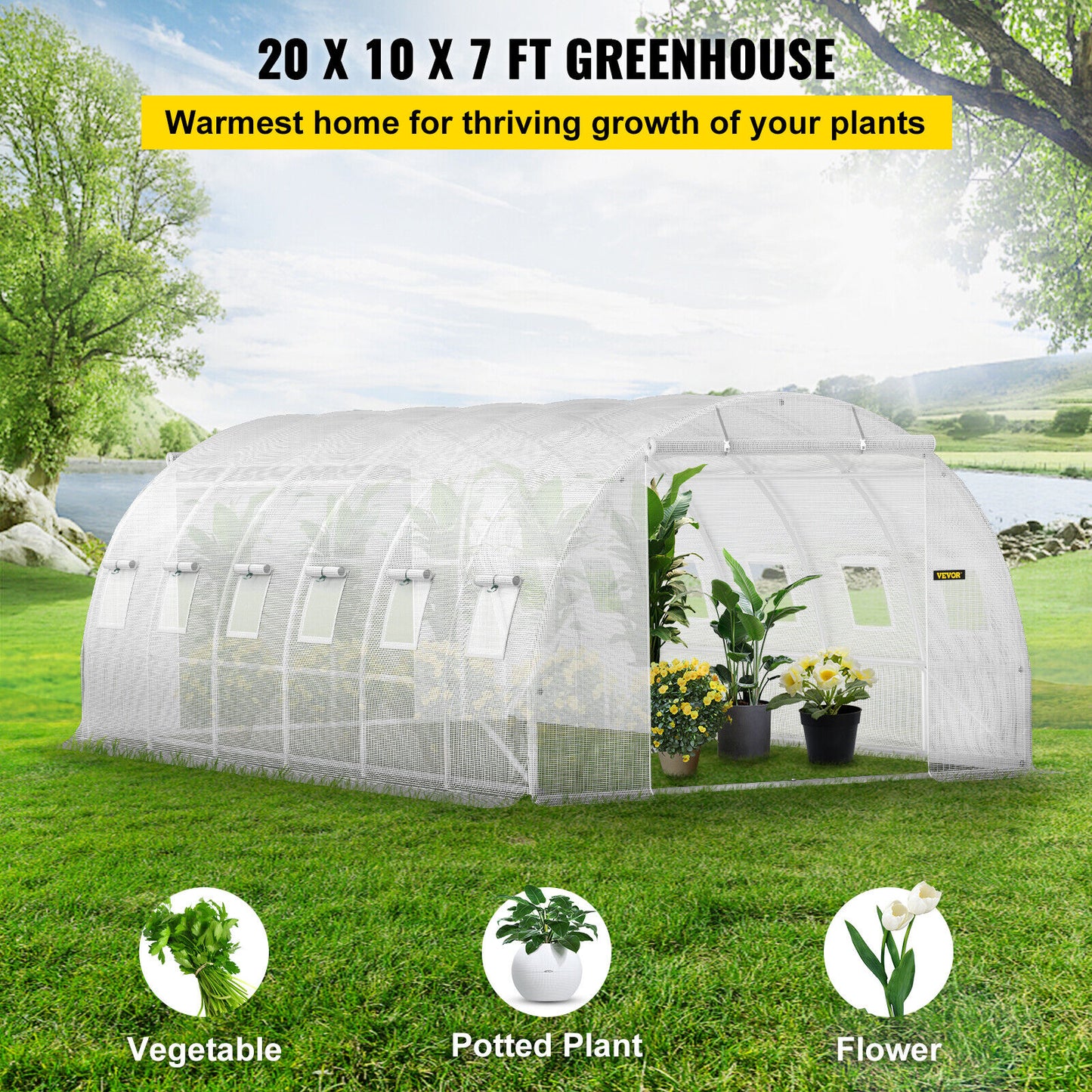 Walk-in Greenhouse 20'x10'x7' Hot Planter House Galvanized Frame