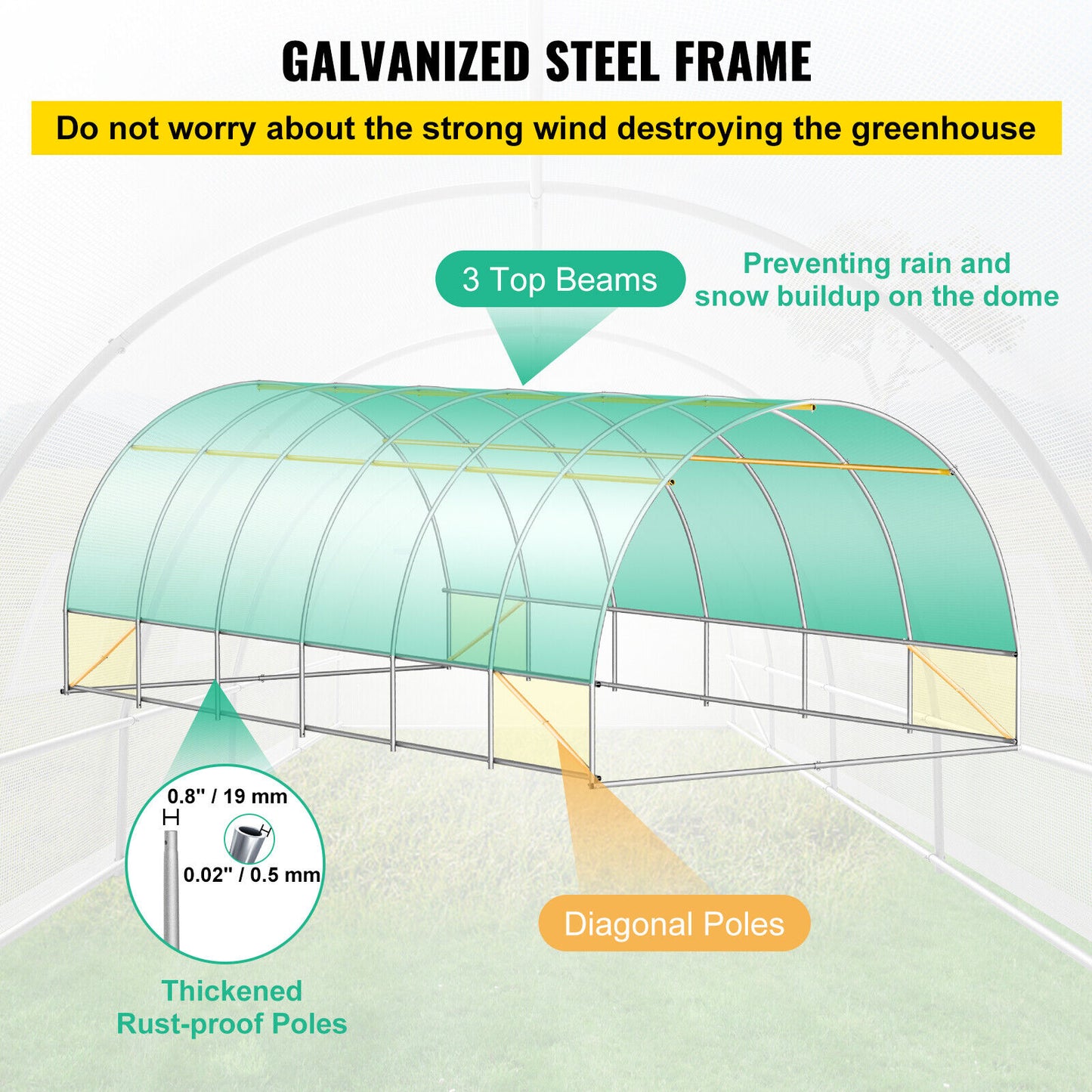 Walk-in Greenhouse 20'x10'x7' Hot Planter House Galvanized Frame