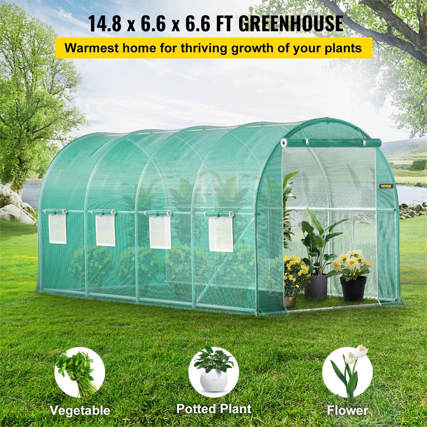 Walk-in Greenhouse 15'x7'x7' Hot Planter House Galvanized Frame