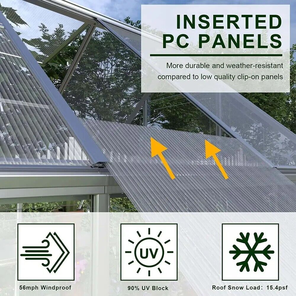 6x12 FT Polycarbonate Greenhouse with Lockable Hinged Door 2 Vent Window Walk-in