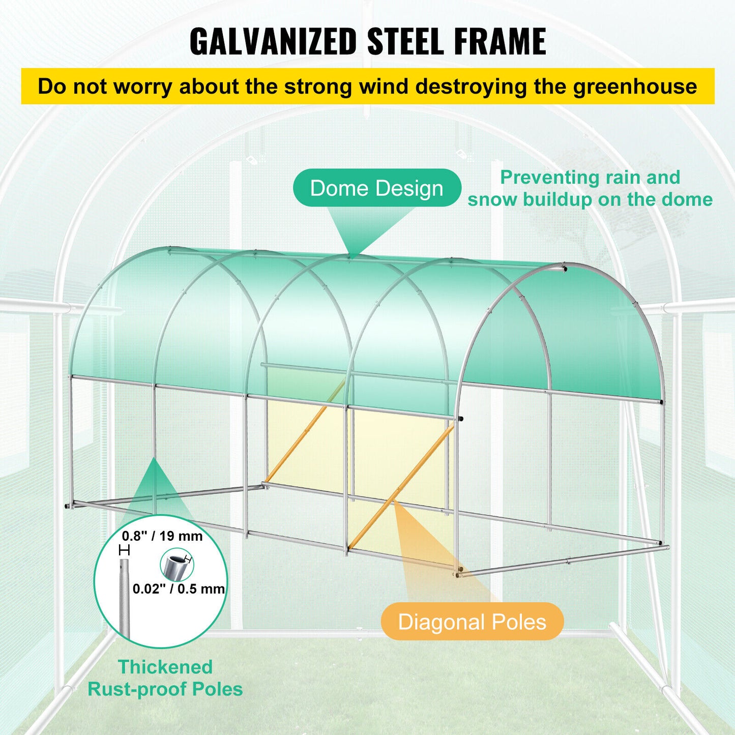 Walk-in Greenhouse 15'x7'x7' Hot Planter House Galvanized Frame