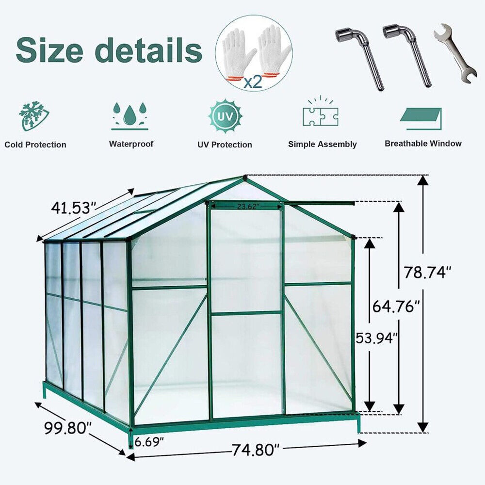 8 x 6 Ft Outdoor Polycarbonate Greenhouse Walk-in Backyard Garden Green House