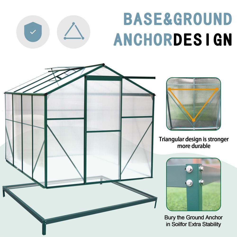 8 x 6 Ft Outdoor Polycarbonate Greenhouse Walk-in Backyard Garden Green House