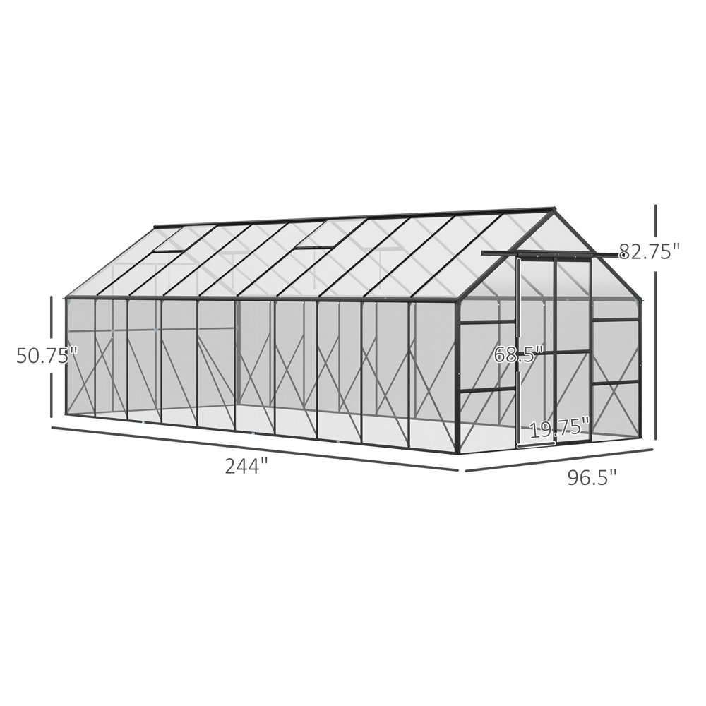 Walk-In Garden Greenhouse Kit with Vent, Rain Gutter and Door 8 FT X 20 FT X 7 FT