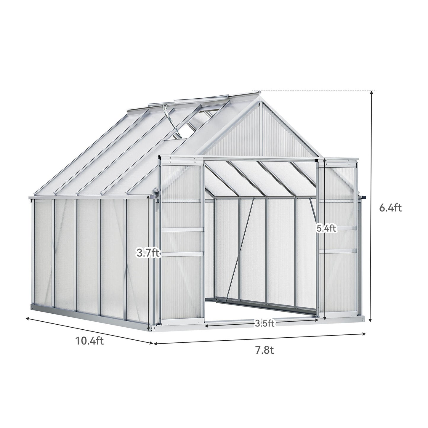 8x10FT Polycarbonate Walk-in  Heavy Duty Greenhouse w/Sliding Doors