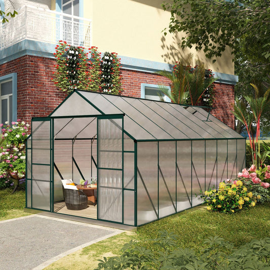 16' x 8' Polycarbonate Walk-in Garden Greenhouse Kit w/ Sliding Door, Clear