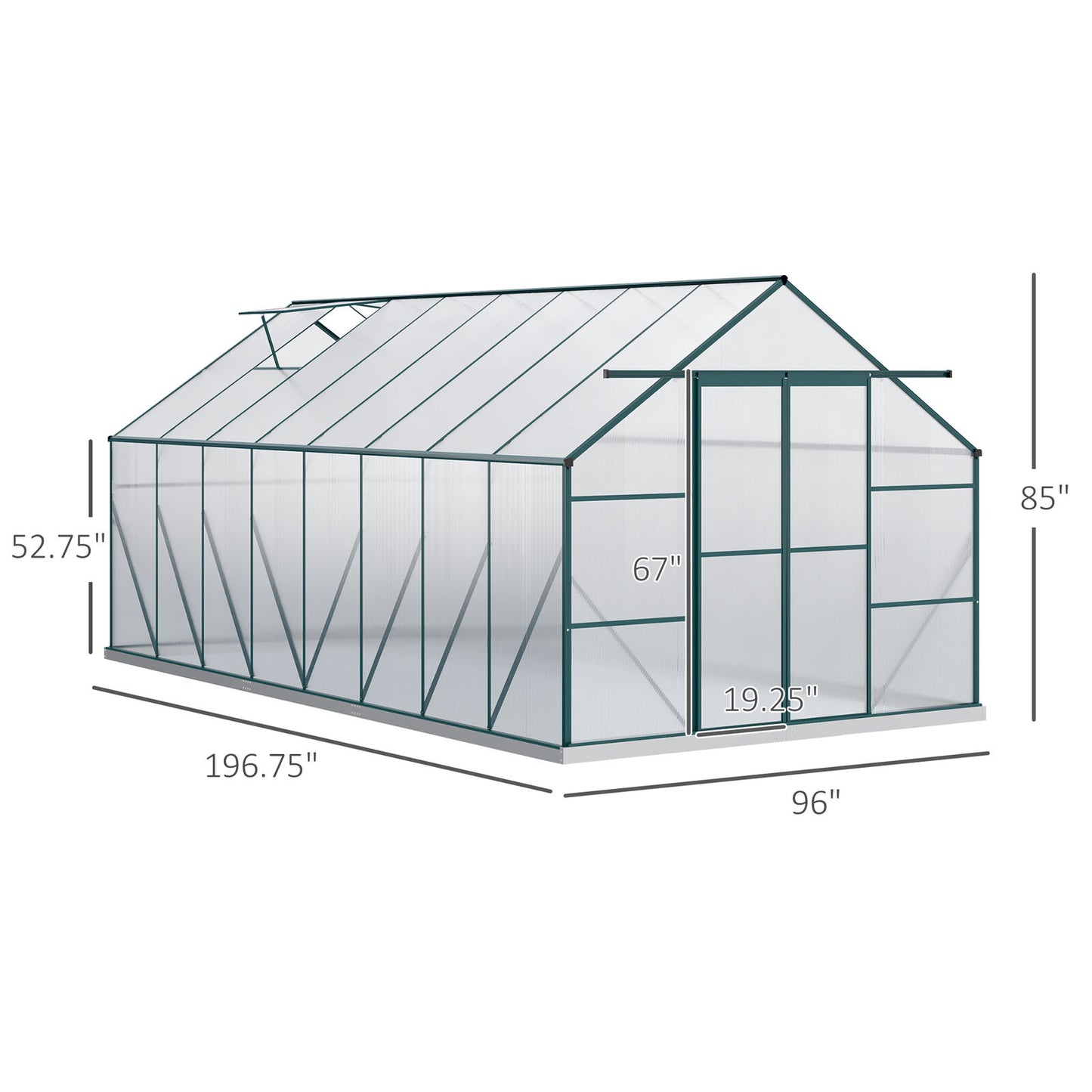 16' x 8' Polycarbonate Walk-in Garden Greenhouse Kit w/ Sliding Door, Clear