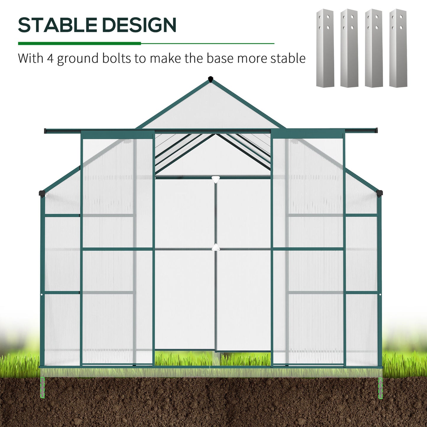 16' x 8' Polycarbonate Walk-in Garden Greenhouse Kit w/ Sliding Door, Clear