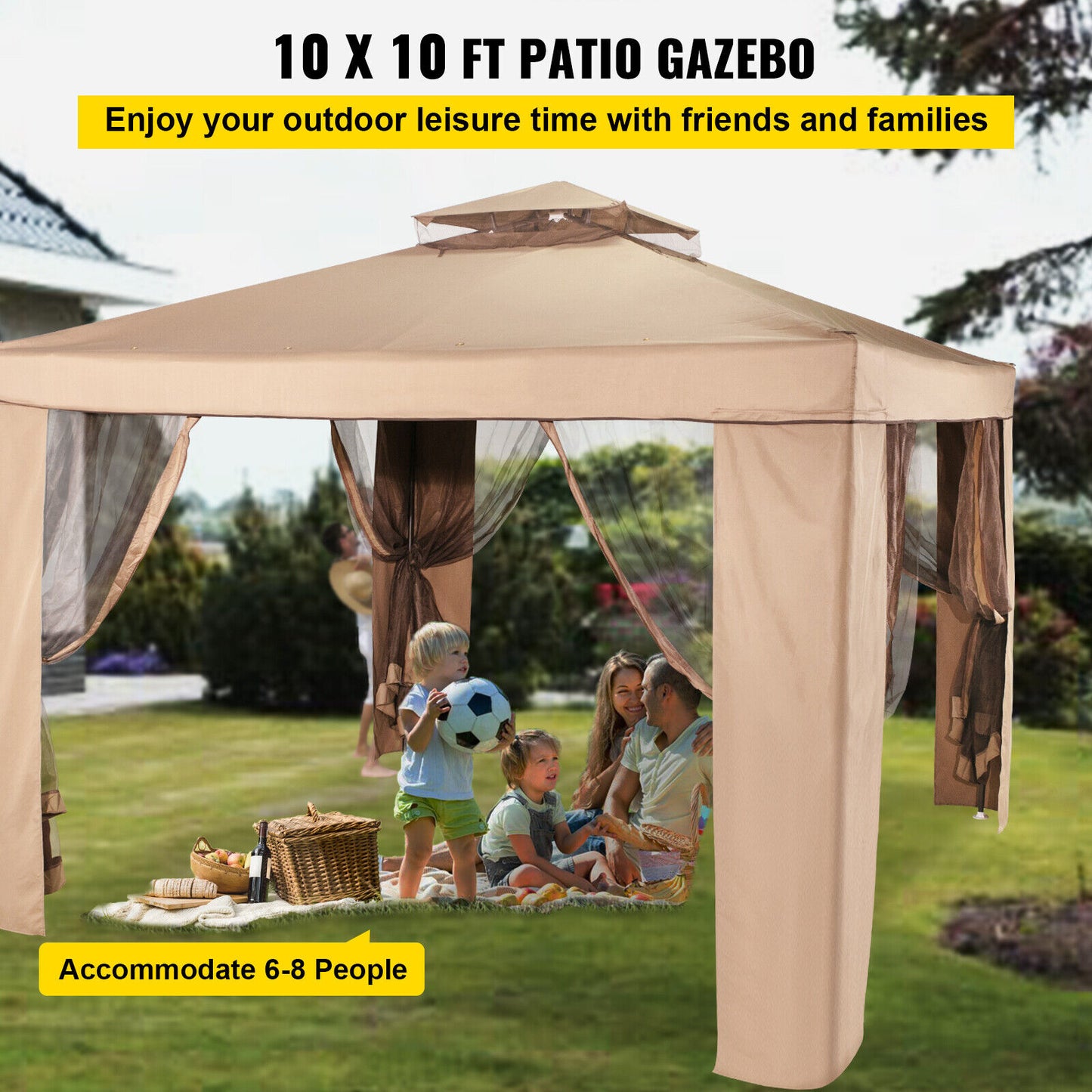 10x10ft Outdoor Canopy Gazebo Starter Kit w/ Mosquito Netting