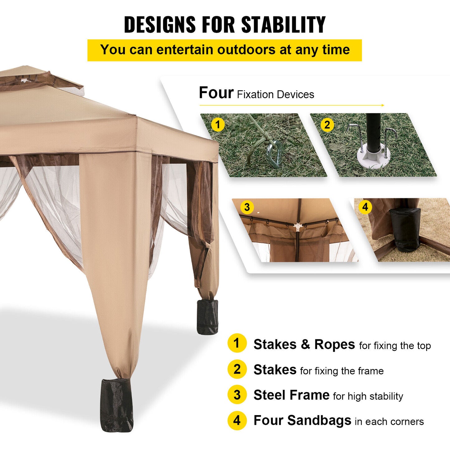 10x10ft Outdoor Canopy Gazebo Starter Kit w/ Mosquito Netting