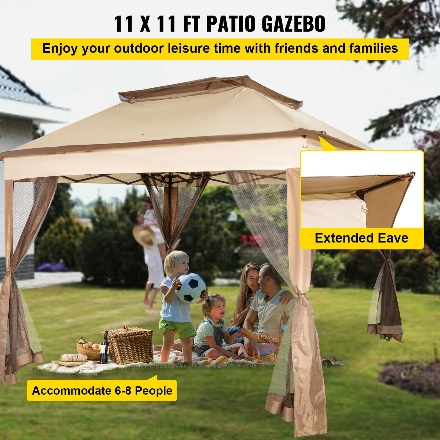 11'x11' Pop Up Patio Gazebo Canopy Party Wedding Tent Outdoor Shelter