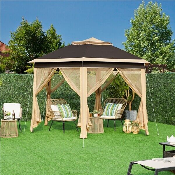 13' x 13' Double Roof Outdoor Patio Gazebo Pop Up Canopy Tent with Mesh Netting