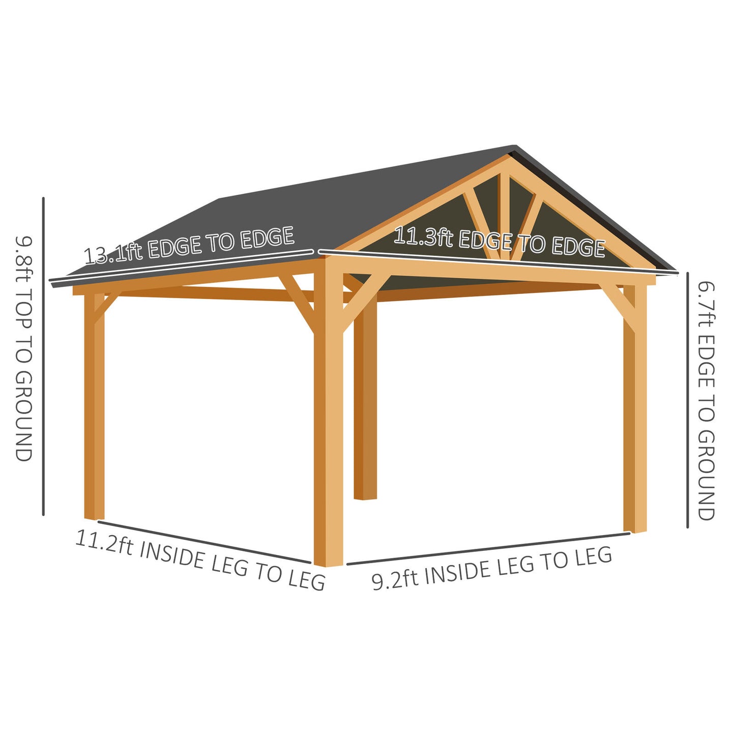 11 x 13 Wood Framed Hardtop Gazebo with Metal Roof and Ceiling Hook