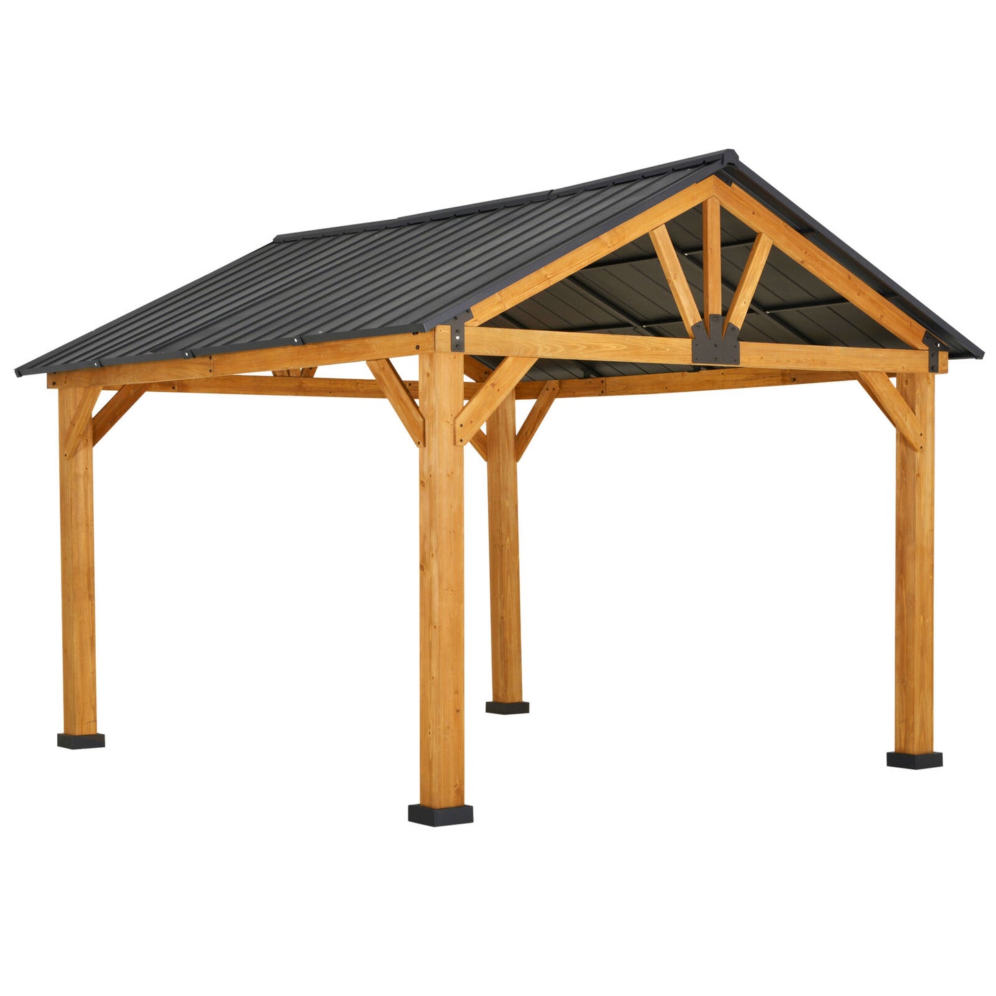 11 x 13 Wood Framed Hardtop Gazebo with Metal Roof and Ceiling Hook