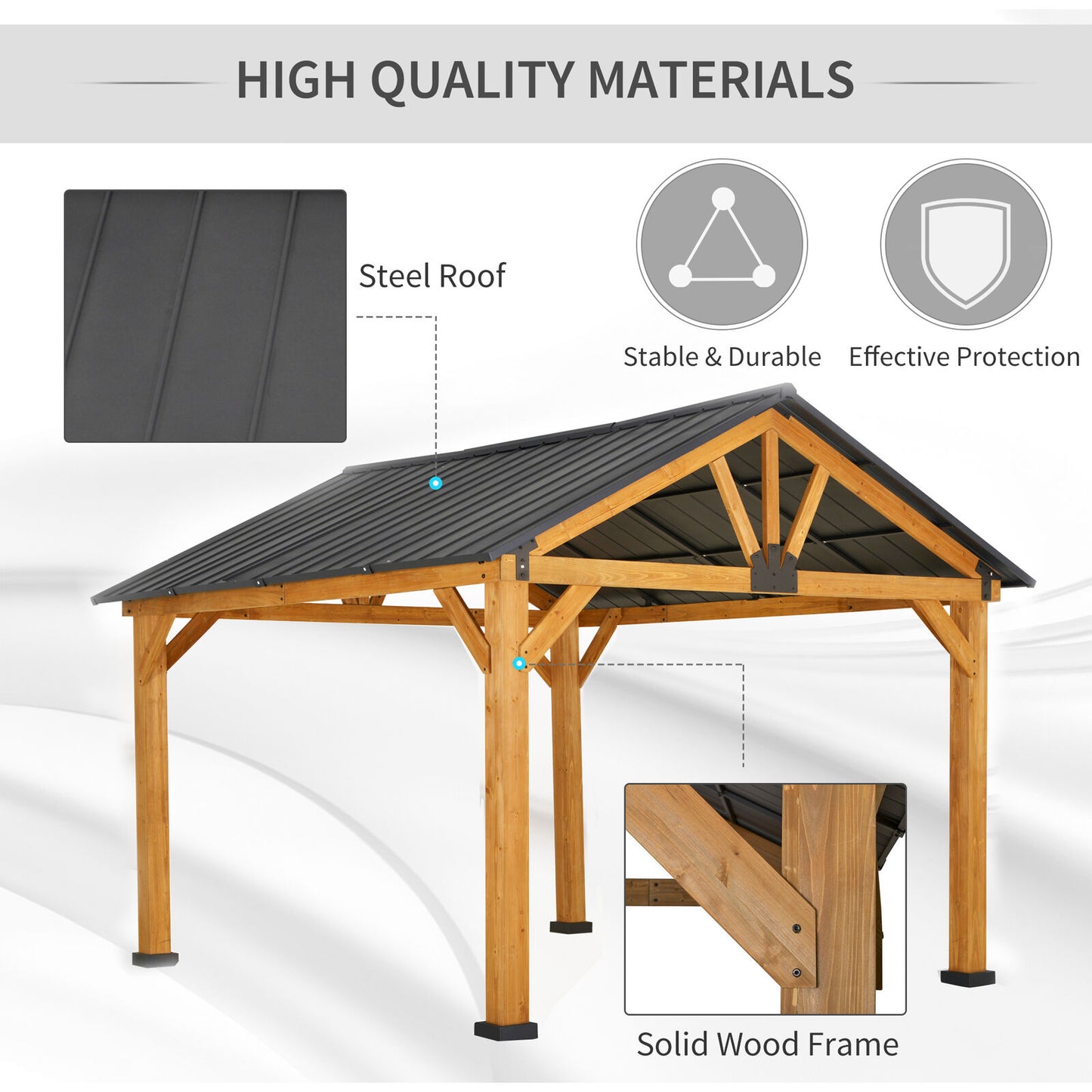 11 x 13 Wood Framed Hardtop Gazebo with Metal Roof and Ceiling Hook