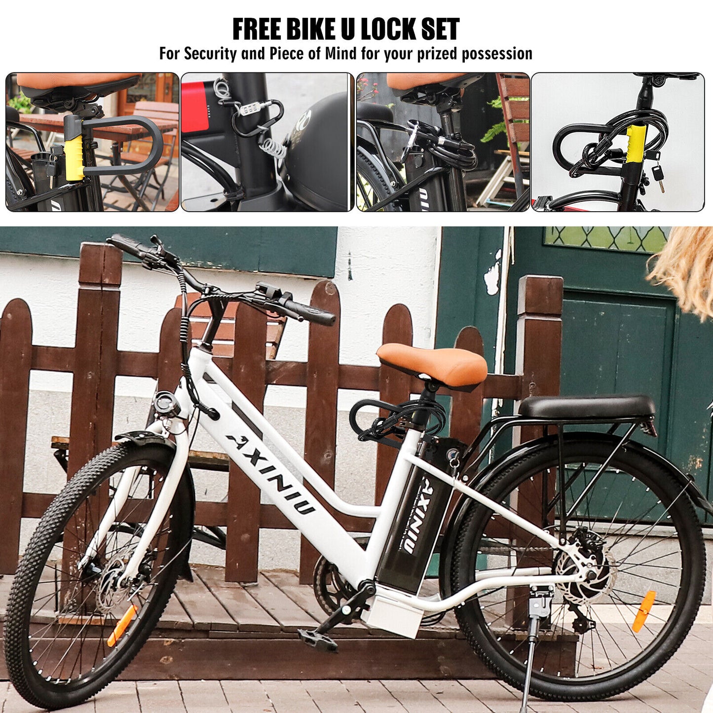 500W 26'' Electric Bicycle 7 Speed Fat Tire Snow Beach City E-bike White 36V