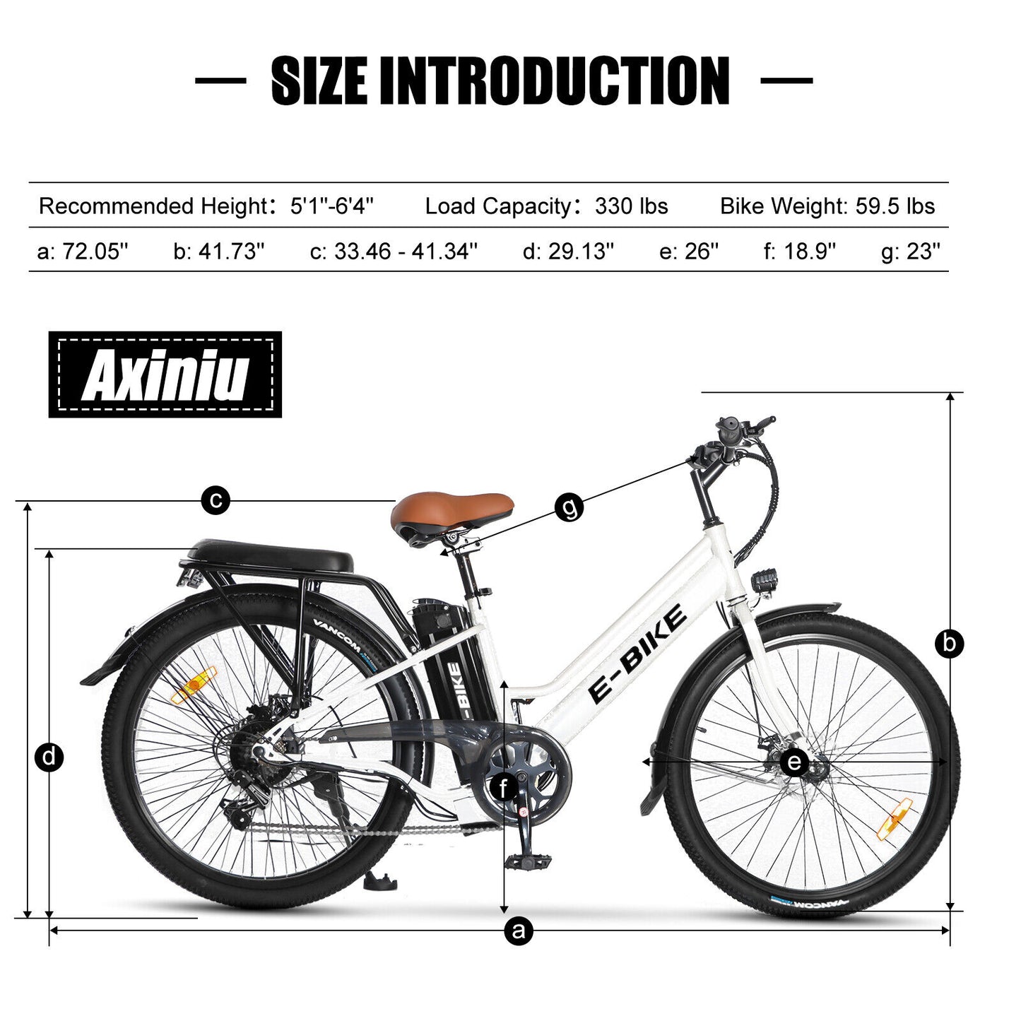 500W 26'' Electric Bicycle 7 Speed Fat Tire Snow Beach City E-bike White 36V