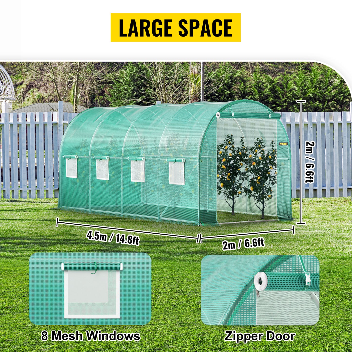 Walk-in Greenhouse 15'x7'x7' Hot Planter House Galvanized Frame